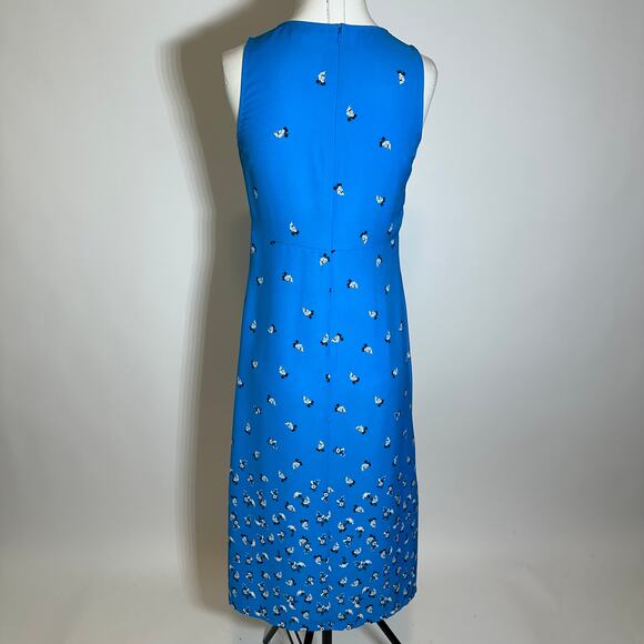 Loft Outlet Blue Micro Floral Sleeveless V-Neck A-Line Midi Dress Womens Size 4 - Picture 5 of 12